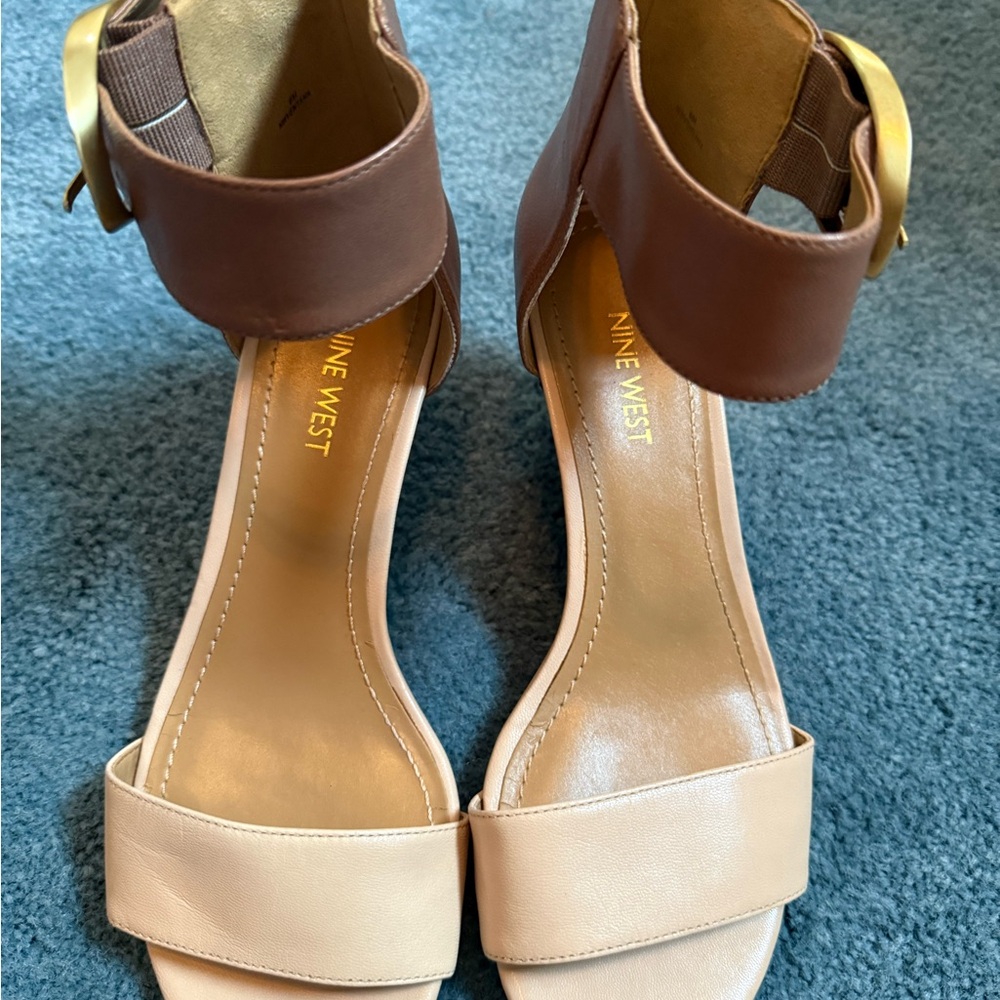 Nine West Two-Tone Ankle Strap Heels in Brown and Nude
